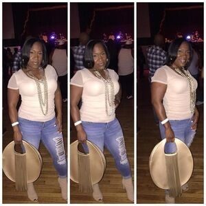 Light Gold Round Satchel with Gold Studs and Fringe Accents and Shoulder Strap